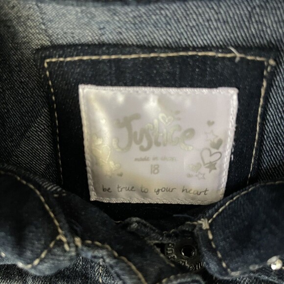 Justice Jean Jacket Vest Girls Size 18 Silver Studded Dark Blue Denim Sparkly - Picture 4 of 7